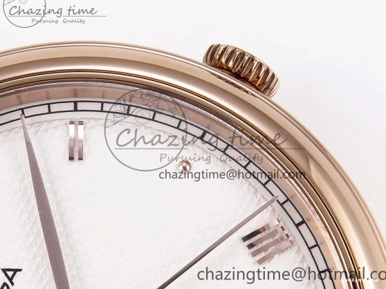 0219 Modern De Ville Date RG MKF 1:1 Best Edition White Textured Dial Roman Marker on Brown Leather Strap A 7752